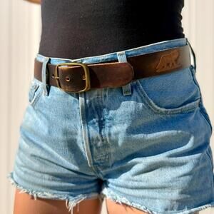 VTG 70s 80s Brown Leather Alaska Belt Stamped Wolves & Elk Handmade Western SM